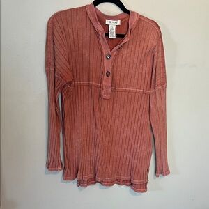 She + Sky Dusty Rose Ribbed Button Top